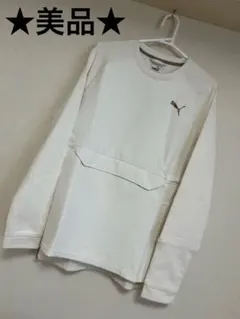 美品★プーマ PUMA M 長袖 白 カットソー ジョギング スポーツTシャツ