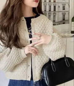 2wayぽこぽこ軽量クロップド丈ニットカーディガン　mily bilet