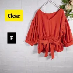 a1251【クリア】Vネックフロントリボンブラウス F オレンジ系 綿 トップス