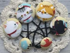 くるみボタン＊ヘアゴム ねこ① 4個セット