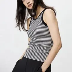 UNIQLO ユニクロ　リブブラトップ　アメリカンスリーブ　ボーダー　M