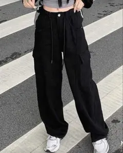 ドローストリングウエスト フラップポケットサイド カーゴジーンズ