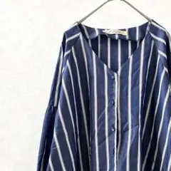 KOBE lettuce シャツ ブラウス Ｖネック ストライプ ボリューム袖