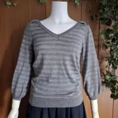 【美品】pour la frime（プーラフリーム） ストライプ Vネックニット