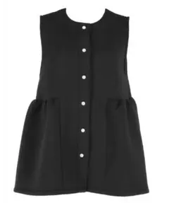 coca ダンボールニットパールボタンギャザーベスト ブラック