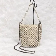 ZARA パールビーズ 2WAY チェーンショルダーバッグ 巾着
