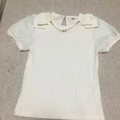 リボン付き半袖トップス 白