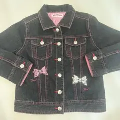 メゾピアノ　リボン刺繍 ダークデニムジャケット 120cm コギャル
