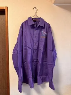 HARRITON 刺繍入り パープル 長袖シャツ L 厚手生地