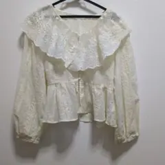 アイボリー レースフリルブラウス Lサイズ