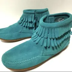 ミネトンカ ダブルフリンジ ミドルブーツ US2 21cm ターコイズ