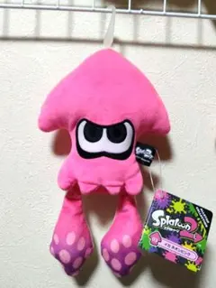 タグ付き Splatoon2 イカ ぬいぐるみ ネオンピンク