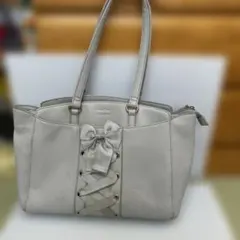リボン付きグレー トートバッグ