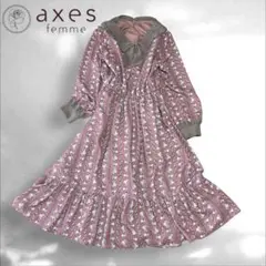 axes femme 花柄 ワンピース M リボン 上品 くすみピンク レトロ