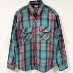 90s ファイブブラザー ネルシャツ USA製 Lサイズターコイズブルー×ピンク
