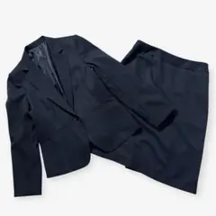 【大きいサイズ13号】DARJE スカートスーツ 上下 洗える 黒 ストライプ