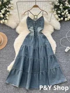 春夏コーデ❤️レディース　キャミワンピース　ロング丈　デニム　エレガント