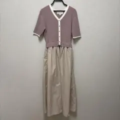 ロペピクニック　メタル釦布帛ドッキングハーフスリーブニットワンピース