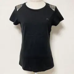 BURBERRY ノバチェック ロゴ 刺繍 カットソー トップス 38 ブラック