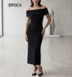 EPOCA オフショルダー ニットワンピース ブラック フレア　ロング　40 L