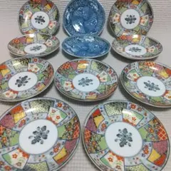 色鮮やか花文様♪ 吾山窯 小皿11枚（金彩9/藍色2）美濃焼/有田焼