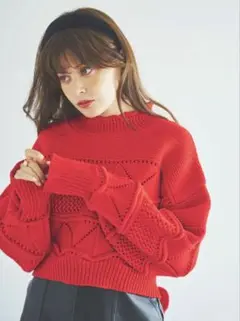 LAVANDA ラバンダ 宇野実彩子オープンバック柄編みニット レッド