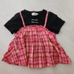 赤チェック チュニックシャツ90