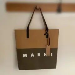 値下げ◾️美品MARNI ロゴ入り セルローストートバッグ ブラウン/カーキのサムネイル