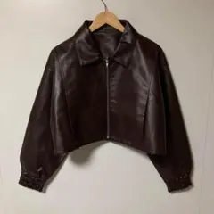 GRL ダークブラウン クロップドレザージャケット