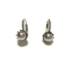 P146 キュービックジルコニア CZ グレーパール シルバー ピアス 上品