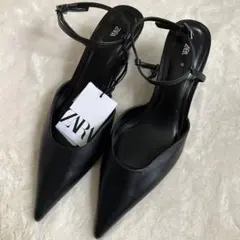 新品　ZARA ザラ ミュール　ポインテッドトゥパンプス サンダル 黒 24cm