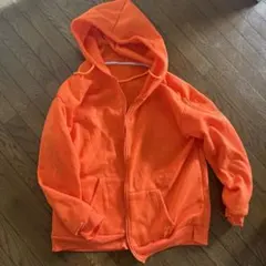 フリース　ジップ　パーカーオレンジ　裏起毛　サイズXL 美品　推し活