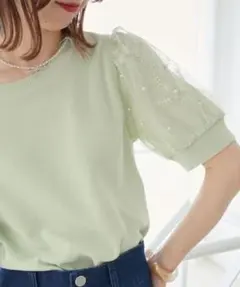 MAJESTIC LEGON パール＆レースチュールスリーブニットのサムネイル
