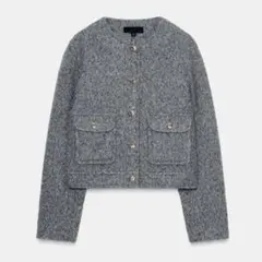 ZARA ブークレジャケット ノーカラージャケット M グレー 人気完売 ZARA ブークレショートジャケット(グレー) - メルカリ