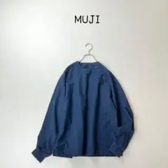 無印良品 MUJI メンズ　リブ付き　プルオーバー シャツ　ネイビー