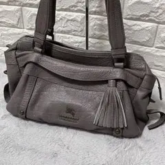 人気✨バーバリー ブルーレーベル ハンドバッグ シボ革 レザートート グレー
