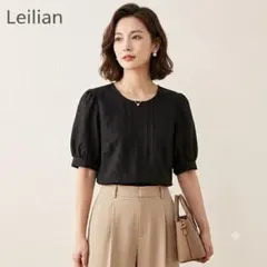 Leilian 半袖 ブラウス ブラック パフスリーブ 黒 レリアン 大きめ上品のサムネイル