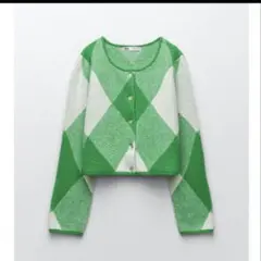 ZARA アーガイル ジャカード ニットカーディガン