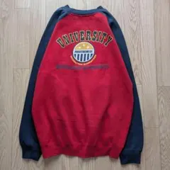 00s 古着 年代物 ラグラン スウェット トレーナー 赤×紺 メンズ L