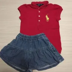Ralph Lauren 赤いポロシャツとデニムスカートセット 4/4T