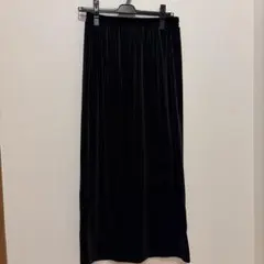 ベロア素材 プリーツロングスカート ブラック