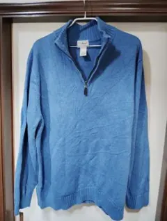 L.L.Bean ハーフジップニットセーターXL　ブルー厚手素材
