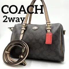 コーチ 2way シグネチャー ショルダーバック ミニボストン ハンドバッグ 鞄