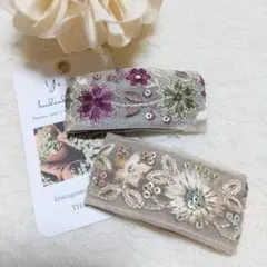 インド刺繍リボン パッチンピン 2個セット ハンドメイド