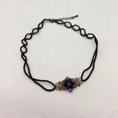 アメジスト・オニキス・スワロフスキー　チョーカー　ネックレス　天然石ビーズ