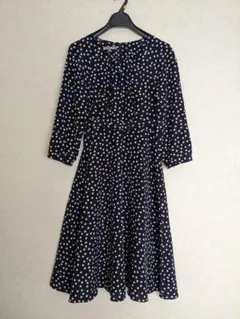 LAURA ASHLEY ネイビー ドット柄 ワンピース