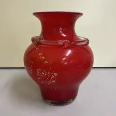 D壁 昭和レトロ 赤色 デザイン花 ガラス製 ガラス花瓶 広口 花器 花瓶