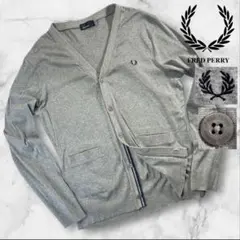 極美品 FRED PERRY 胸ロゴ コットンニット カーディガン サイズL