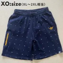 adidas 総柄 ショートパンツ トレフォイル 紺 綿100 XL XO