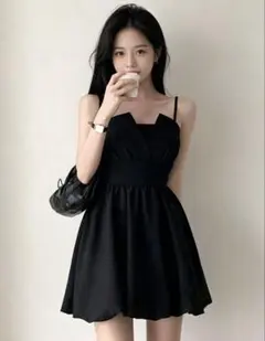 ブラック キャミワンピース ミニ丈